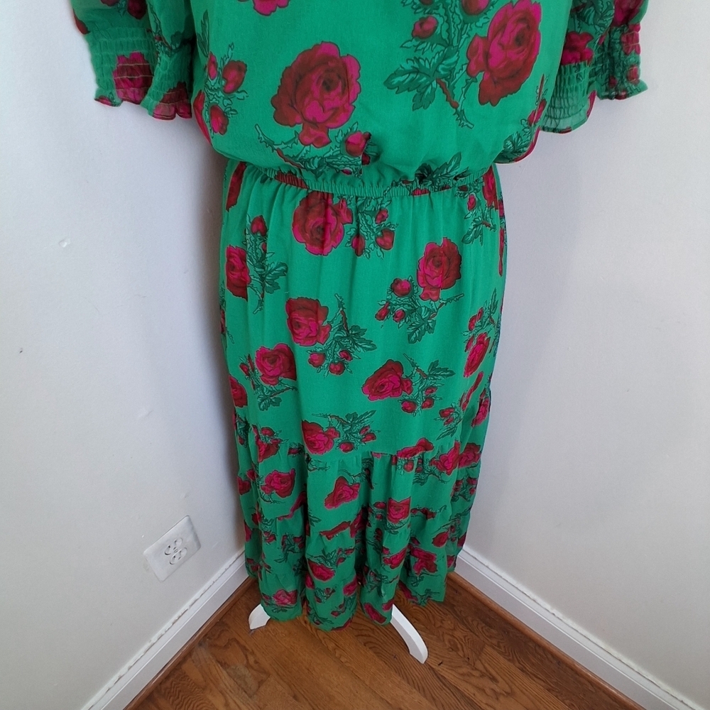 Betsey Johnson Green Maxi Dress with Red Floral Print - Picture 8 of 12